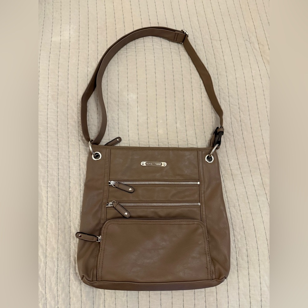 Taupe Rossetti-Go Crossbody Shoulder Bag with Front Zip Pockets